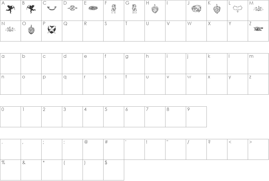 lpromantic1 font character map preview