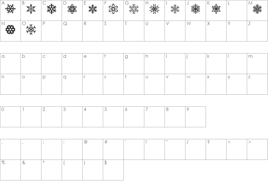 lpsnowflake font character map preview