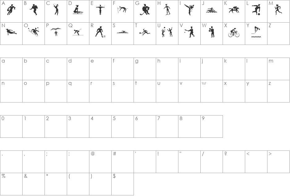 lpsports1 font character map preview