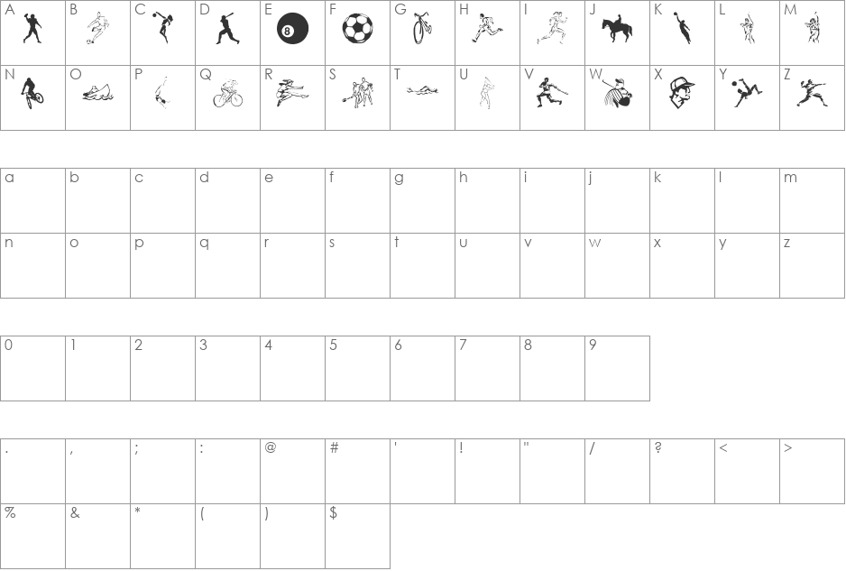 lpsports2 font character map preview