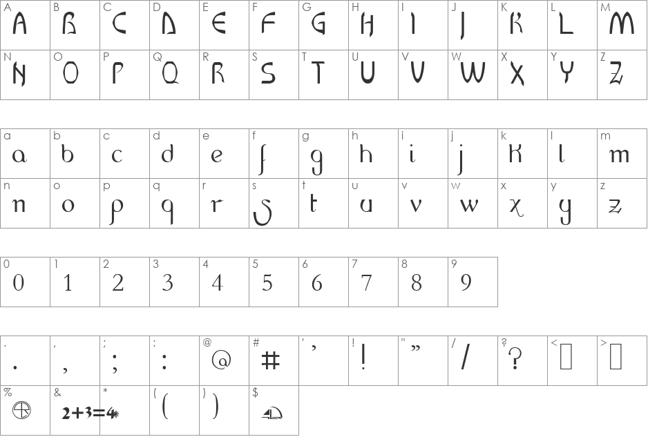 LR HandScript LCase font character map preview
