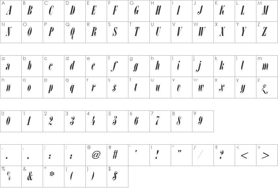 LSC Condensed font character map preview