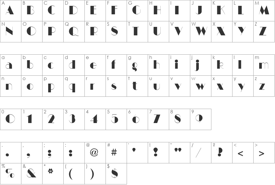 LSC Manhattan font character map preview