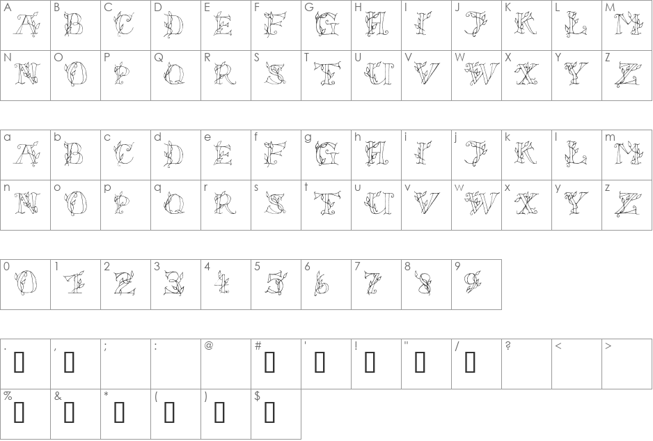 LSLeaves font character map preview