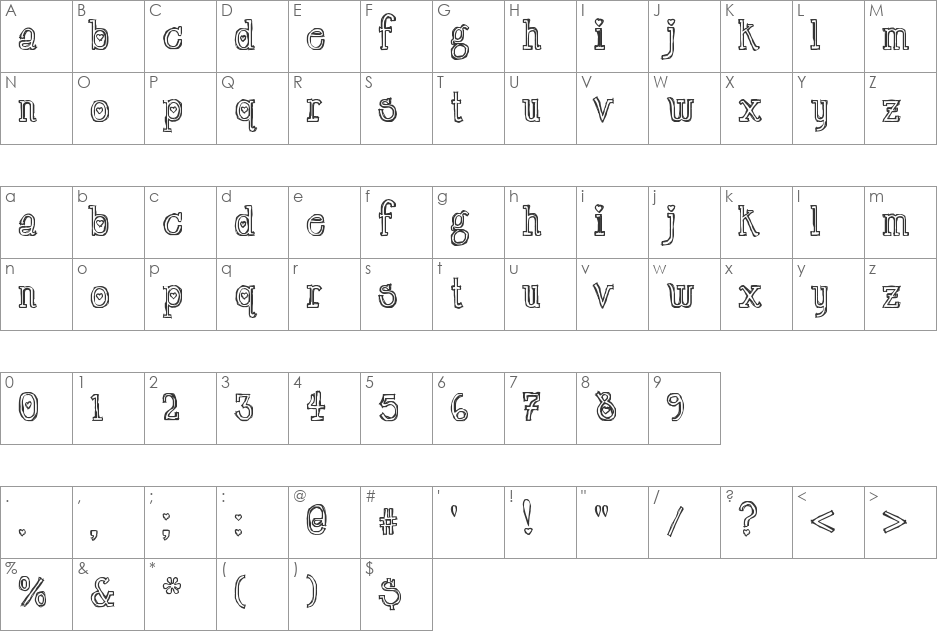 LT Chickenhawk font character map preview