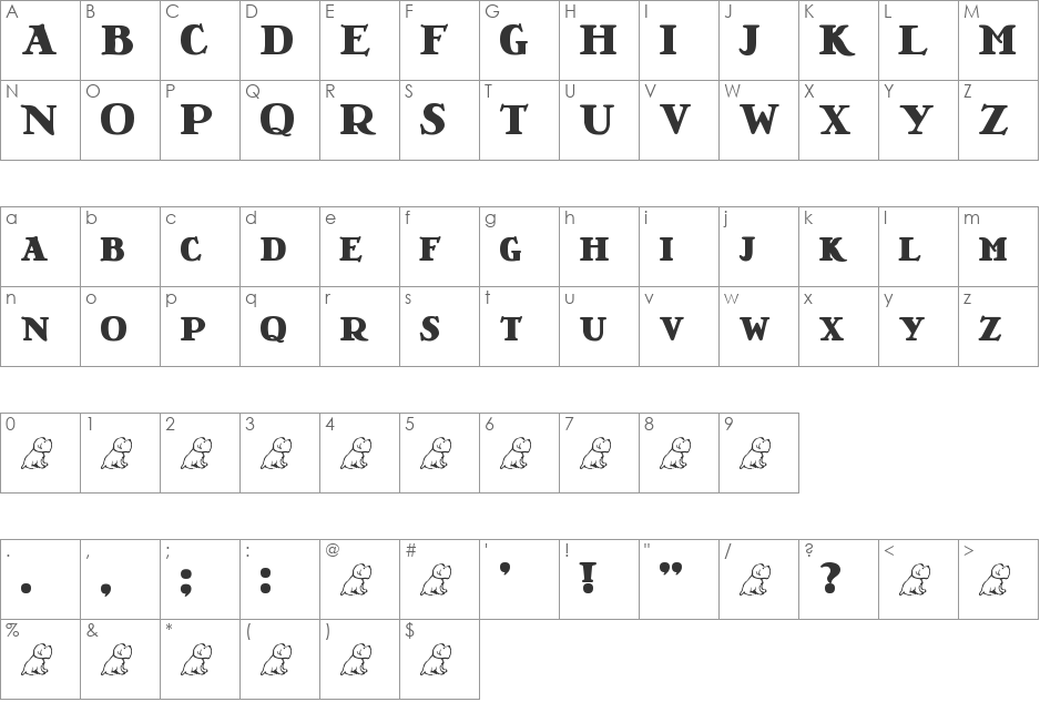 LT Nutshell Library font character map preview