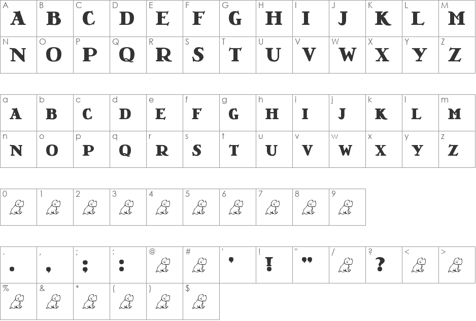 LT Nutshell Library Black font character map preview