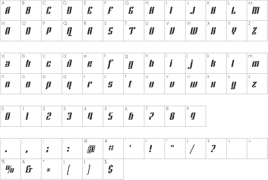 LTRezident Four font character map preview