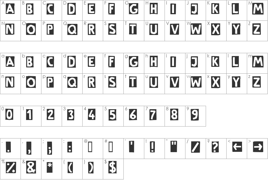 LTSchere font character map preview