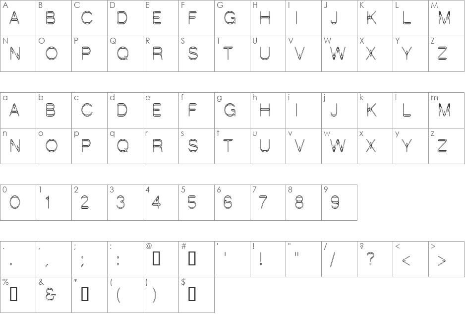 LTStartec font character map preview