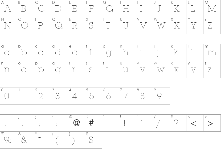 LubbersLight font character map preview
