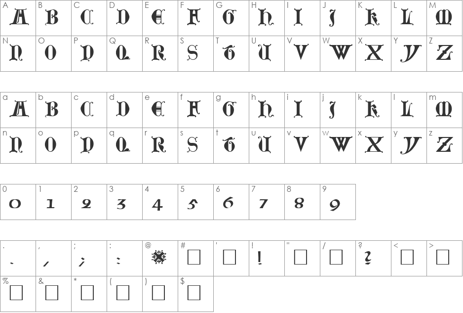 Lubeck font character map preview