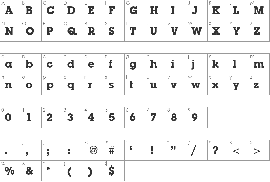 LubianaLarge font character map preview