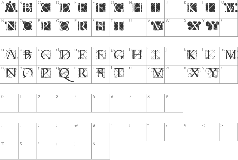 LucaPacioliCaps font character map preview