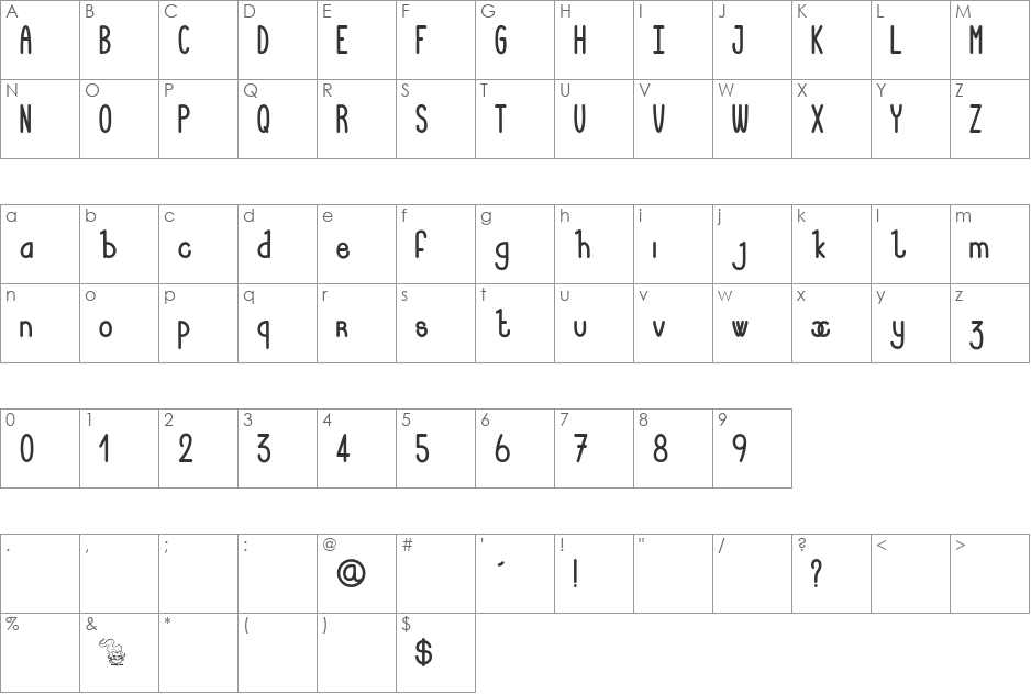 Lucie Mandragore font character map preview