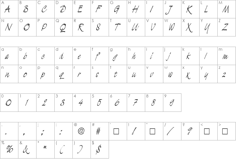 Lucifer font character map preview