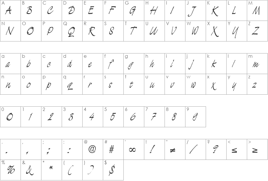 Lucifer DB font character map preview