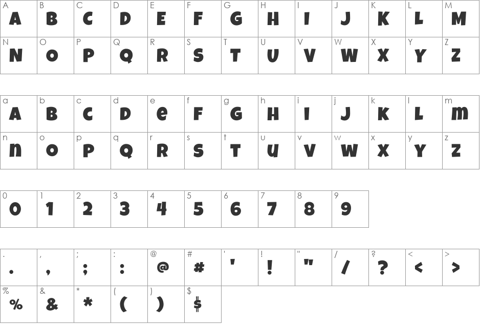 Luckiest Guy font character map preview