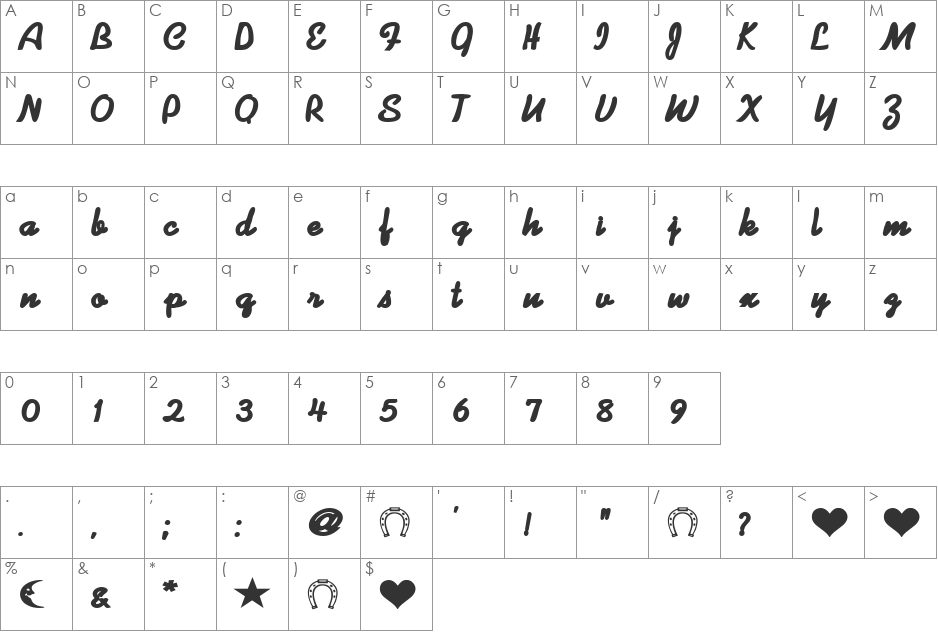 Lucky font character map preview