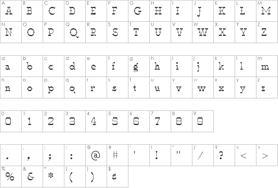 Luckyluke font character map preview