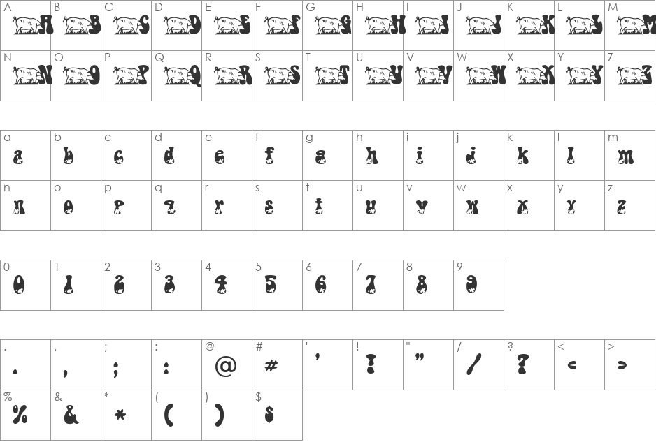 Luckypig Becker font character map preview