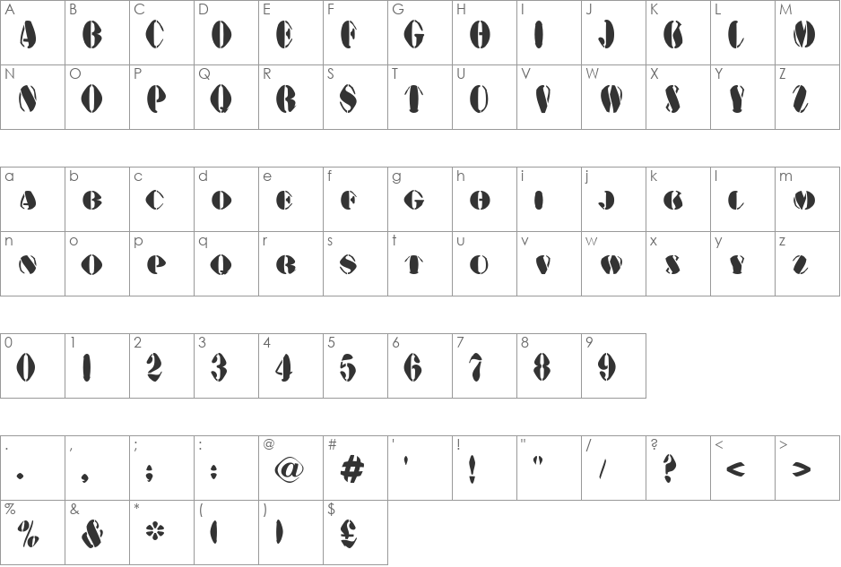 AustralianFlyingCorpsStencilA font character map preview