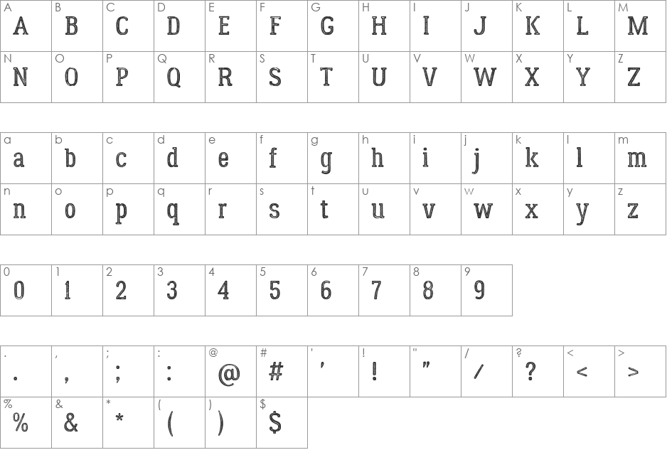 Lumberjack font character map preview