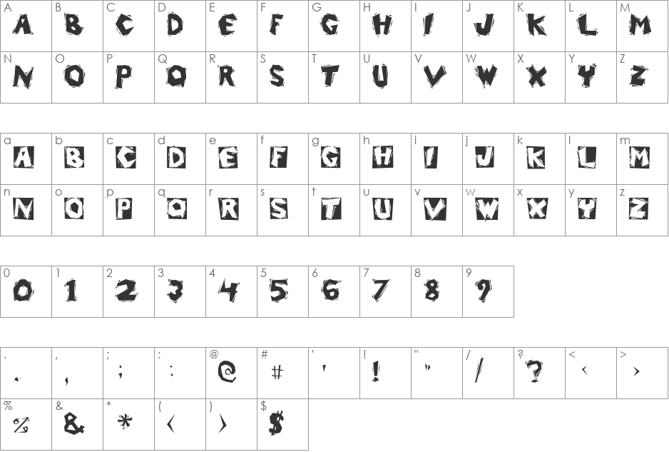 Lumberjack Boxed Lunch font character map preview