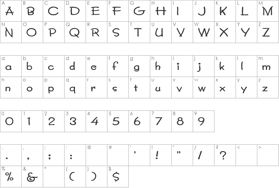 Lumparsky Wd font character map preview