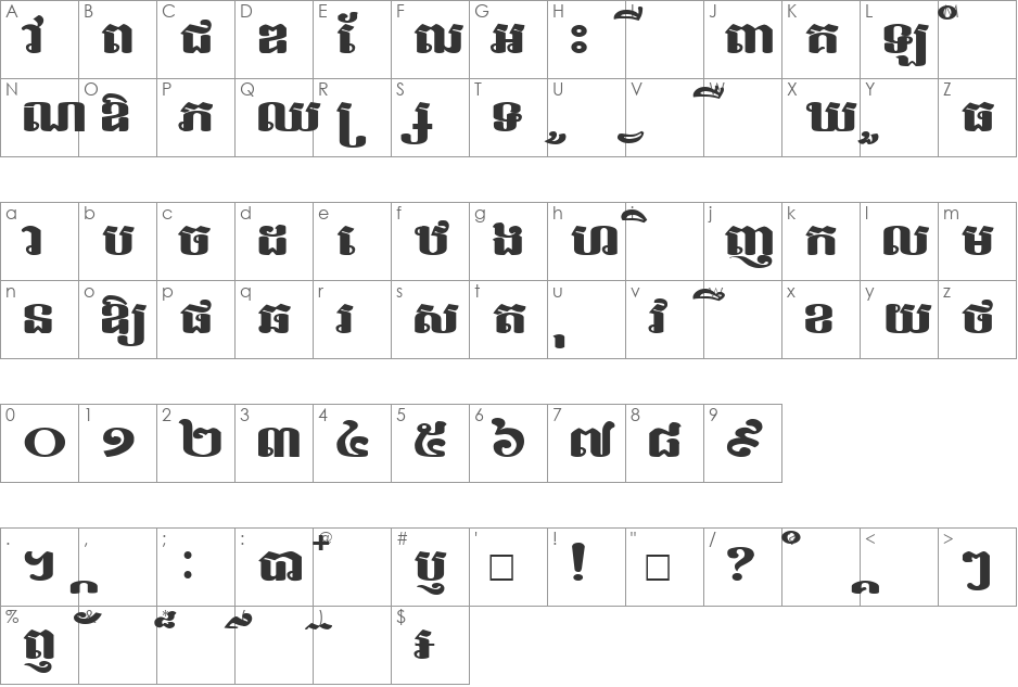 Lumphat New font character map preview