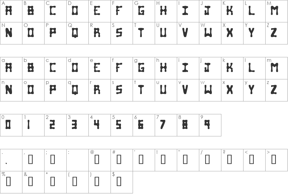 Lumpie font character map preview
