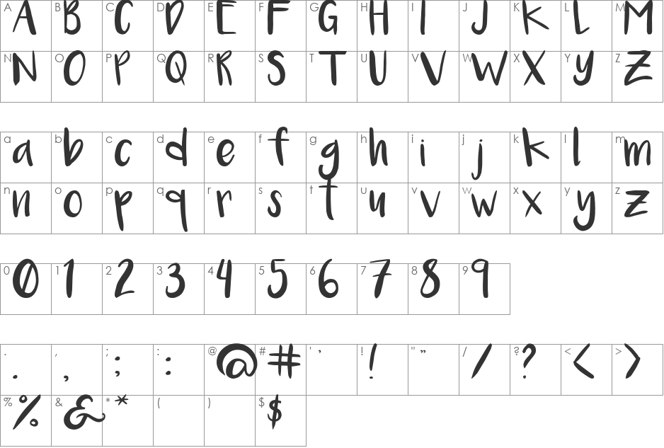 Luna font character map preview