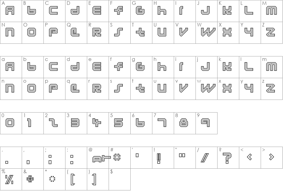 Lunaurora font character map preview