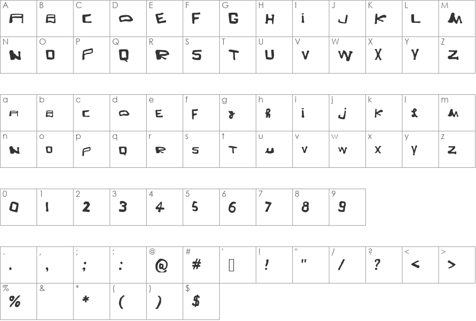 Lunazzi font character map preview