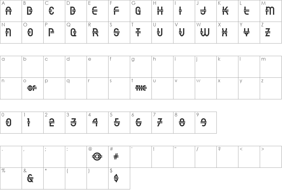 Luncheonette font character map preview