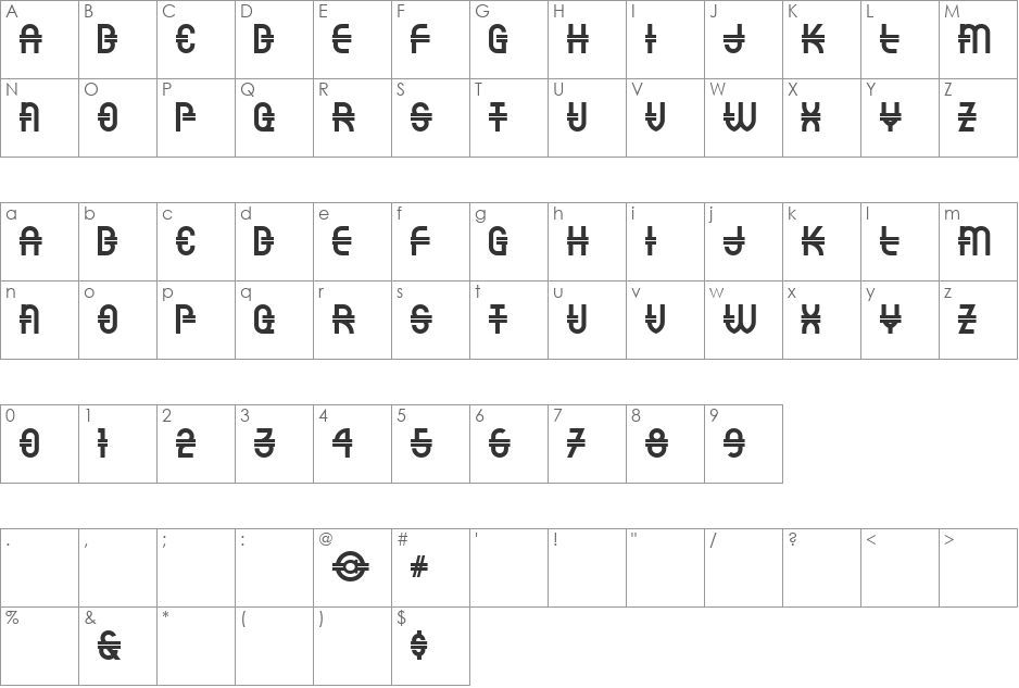 Luncheonette Capital font character map preview