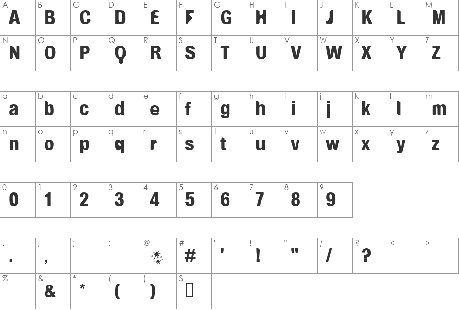 lungfling font character map preview