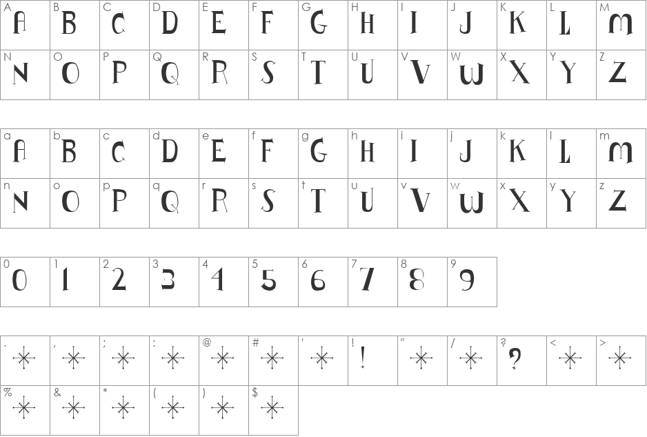 Lushus font character map preview