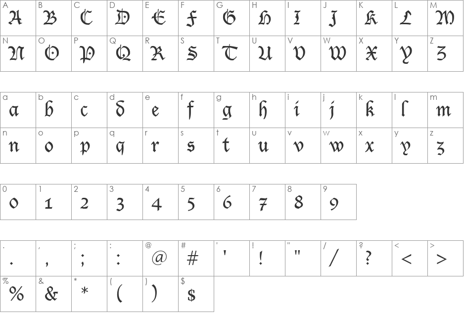 LUTHER font character map preview