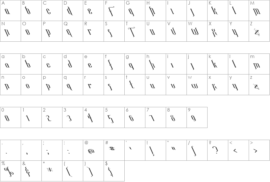 Luxembourg Ex Left font character map preview