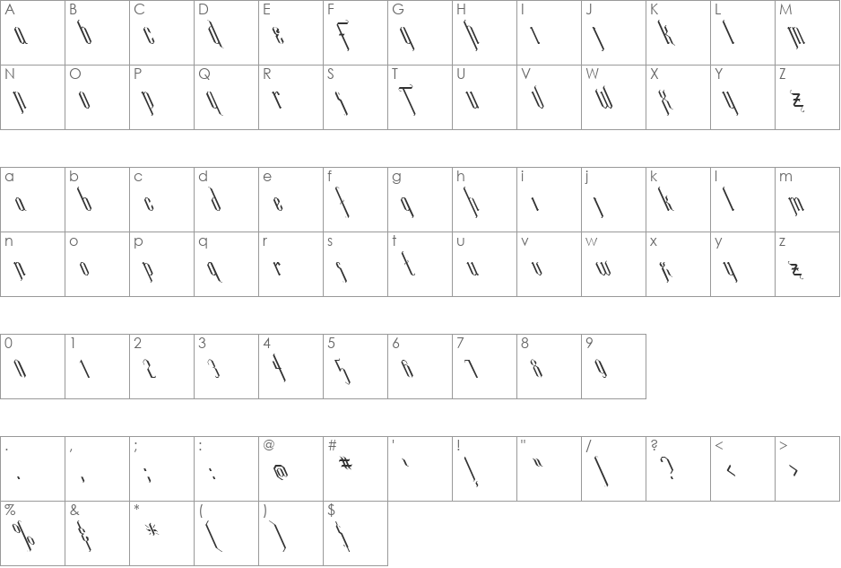 Luxembourg Lefty font character map preview