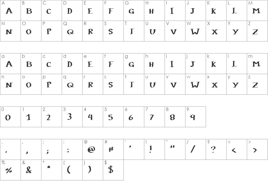 LY Dabrini font character map preview