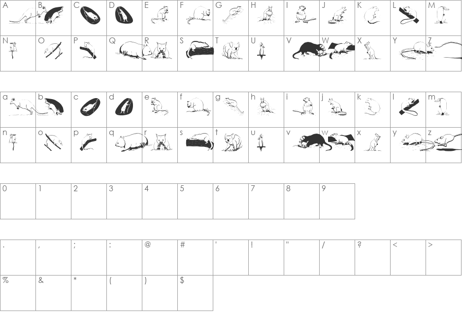 AustranimalsOne font character map preview