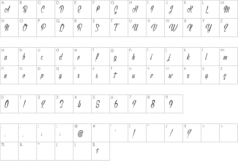 Authentic Hilton font character map preview