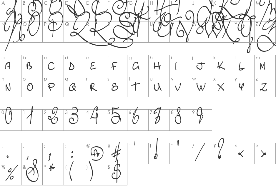 Lyric Dragon font character map preview