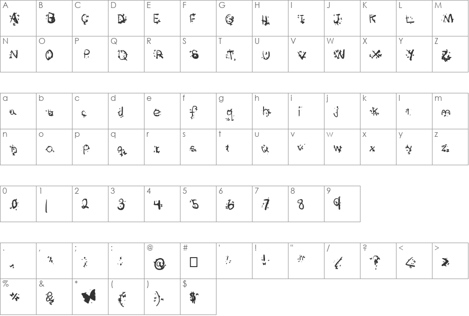 *My Flutterflies* font character map preview