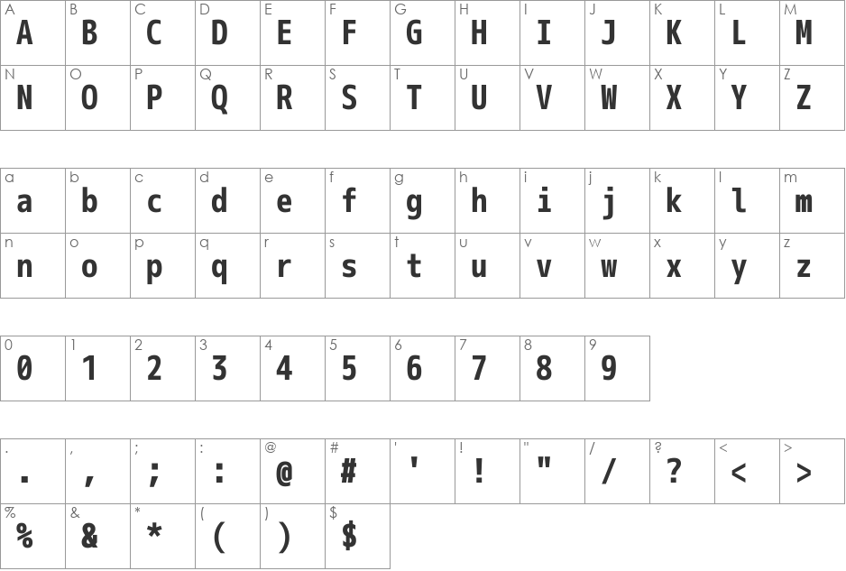 M  1m bold font character map preview