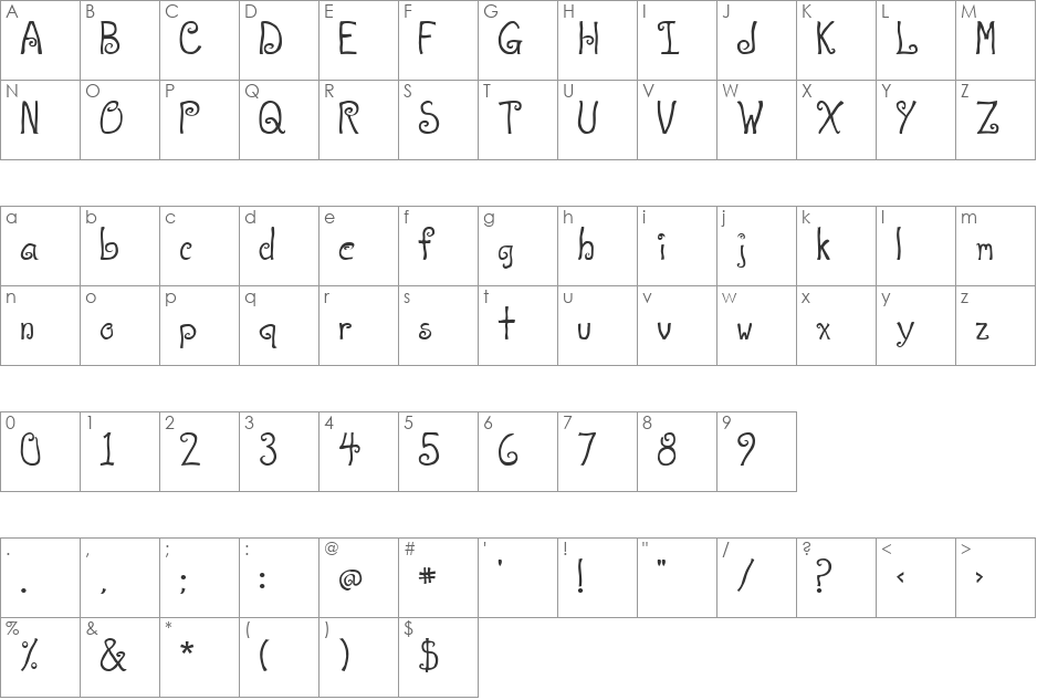 A T  & Love font character map preview