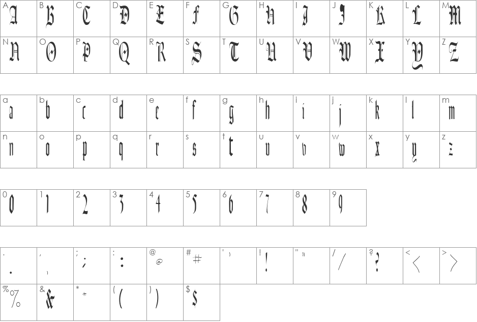 Authur font character map preview