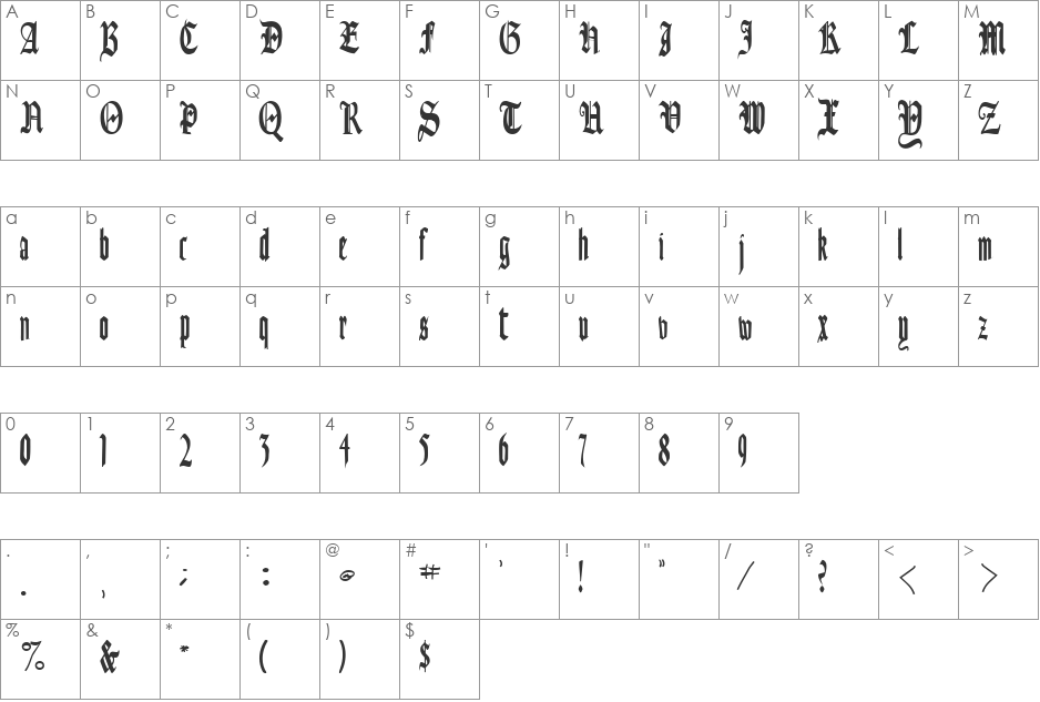 AuthurFont110 font character map preview